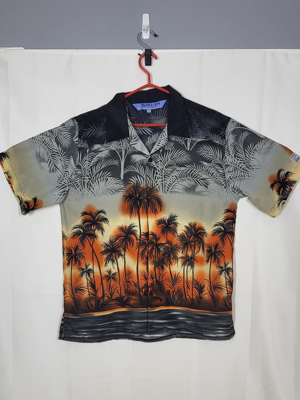 Sunset Palm Camp Shirt - Black & Orange